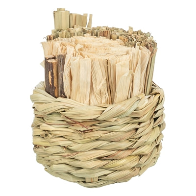 Trixie Mand Gras Met Hooi / Maisbladeren / Houten Stokjes