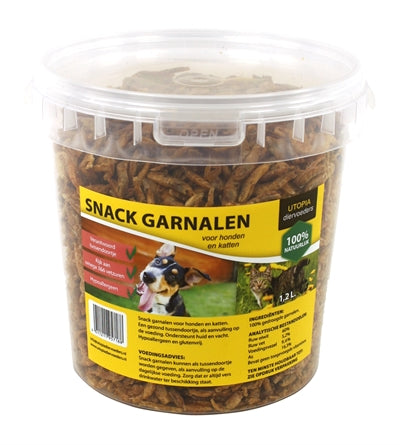 Utopia Diertotaal Gedroogde Snack Garnalen Voor Hond En Kat 1,2 LTR