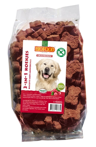 Biofood 3 In 1 Hondenkoekjes Met Cranberry 500 GR