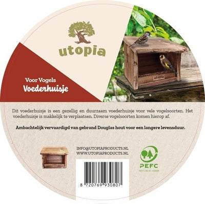 Utopia Vogel Voederhuisje Gebrand Douglas Hout 19X28X22 CM